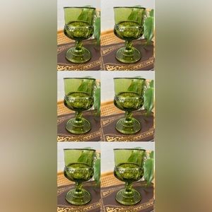 Green Indiana Glass Kings Crown Thumbprint Small Goblets set of 6
